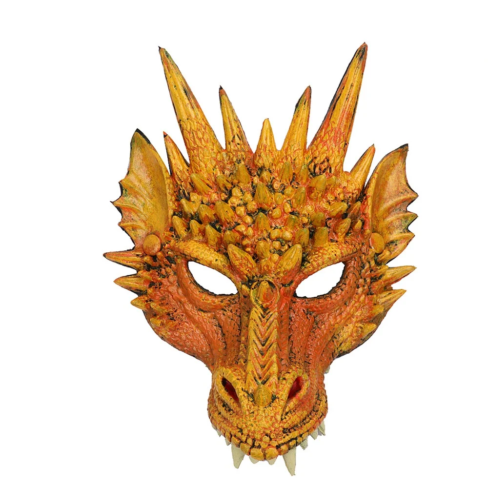 Mardi Gras Halloween Carnival PU Foam 3D Chinese Dragon Animal Dragon Mask Cosplay Dragon Scary Mask,Yellow