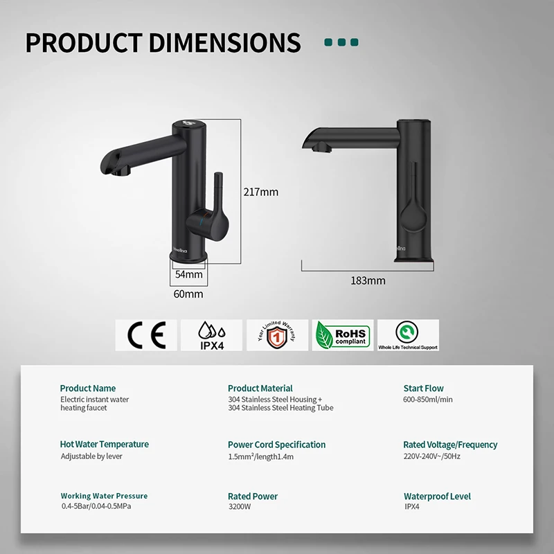 Briwellna Stainless Steel Electric Faucet For Bathroom 220V Instant Hot Water Tap Water Heater and Faucet 2 in 1 Geyser