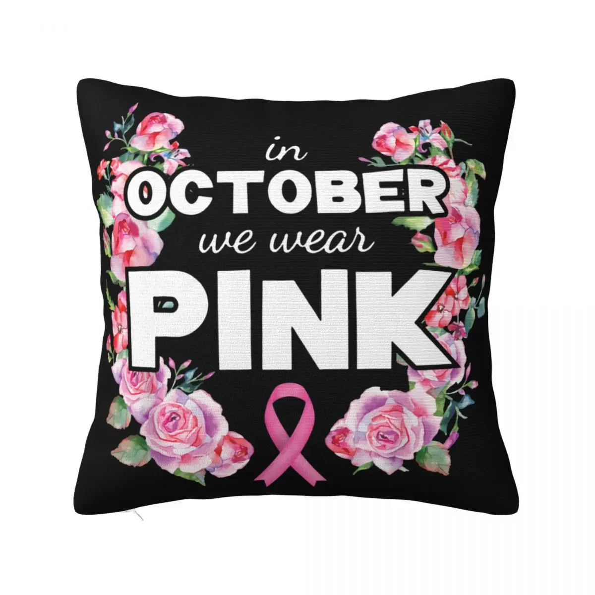 Breast Cancer In October We Wear Pink Ribbon Mom Woman Men Homme Animal Slim Fit Halloween Pillow Case