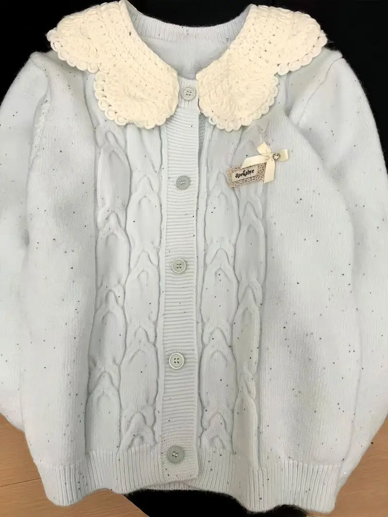 

Gagarich Warm 2025 Lace Gentle Knit Sweater Sweet Patchwork Doll Sweater Autumn Winter New Lace Knit Cardigan Jacket Top