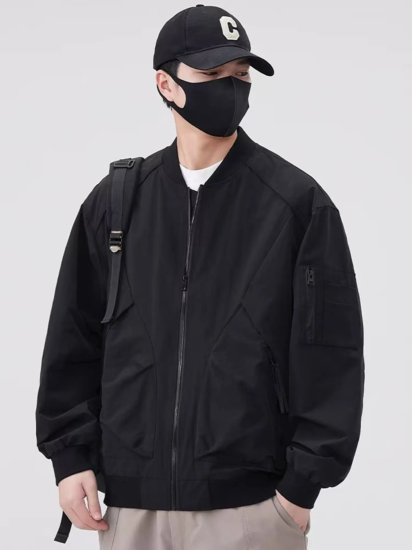 

Мужская свободная куртка-бомбер на весну-осень, повседневная, с воротником-стойкой, рабочая одежда, из полиэстера, нейлона и синтетических волокон