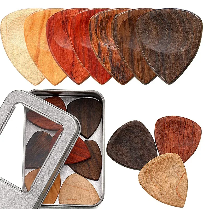 10pcs Wood Acoustic Guitar Picks Accessories Guitar Picks With Holder Acoustic Guitar Plucked With Storage Box Pick Tools