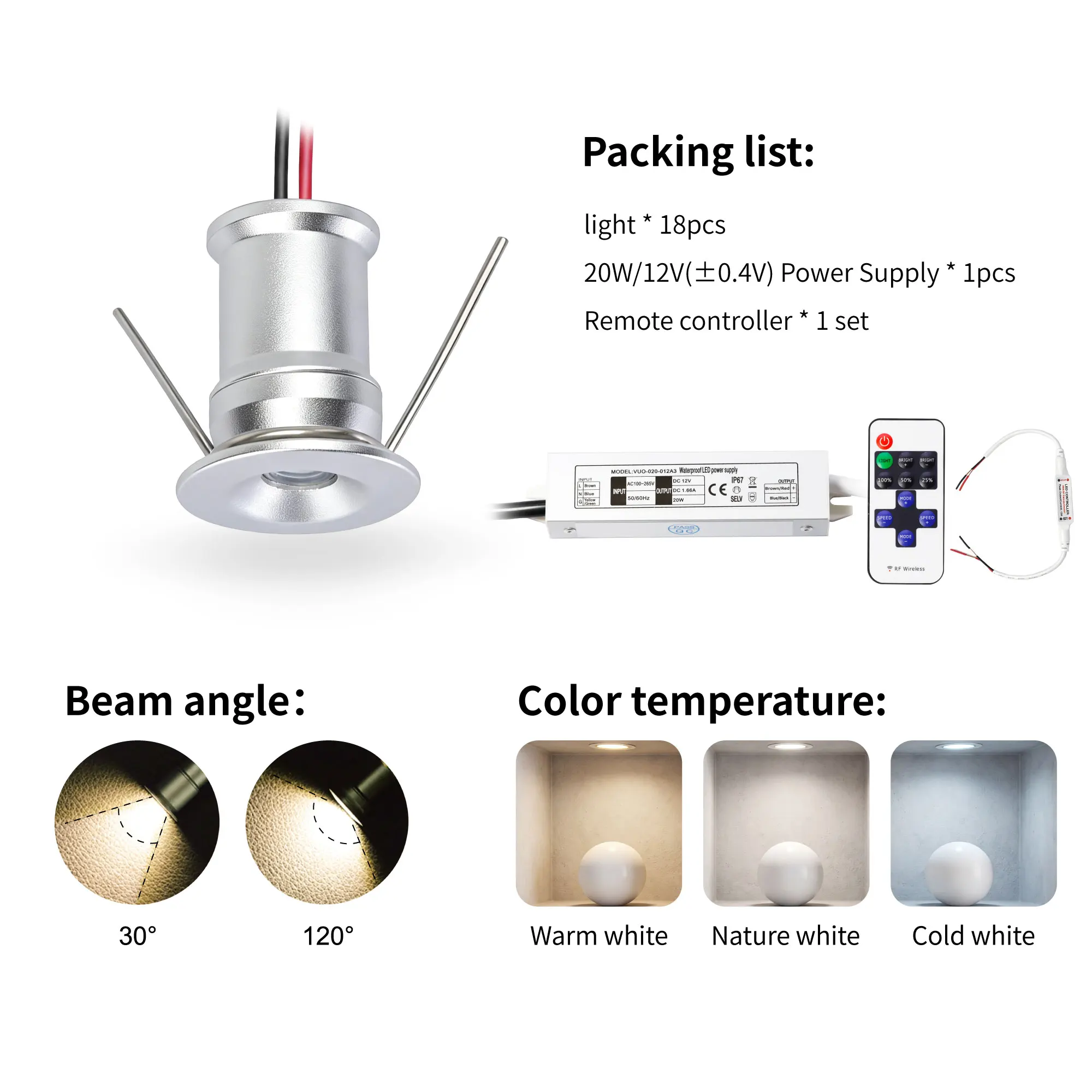Mini LED Spotlight 12V Dimbare Kastlamp 1W Verzonken Plafond Downlight Showcase Display Spot Verlichting met Afstandsbediening