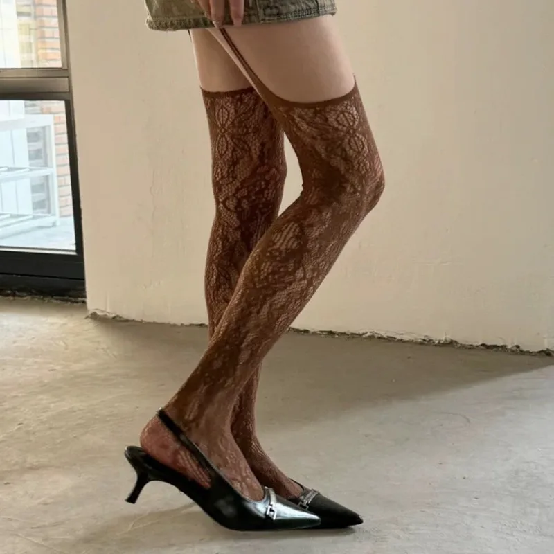 2025 New Sexy Lace Garter Belt Stocking Floral Pattern Thigh Highs Y2K Over Knee Sock Mesh Pantyhose for Women Lingerie Leggings image 3