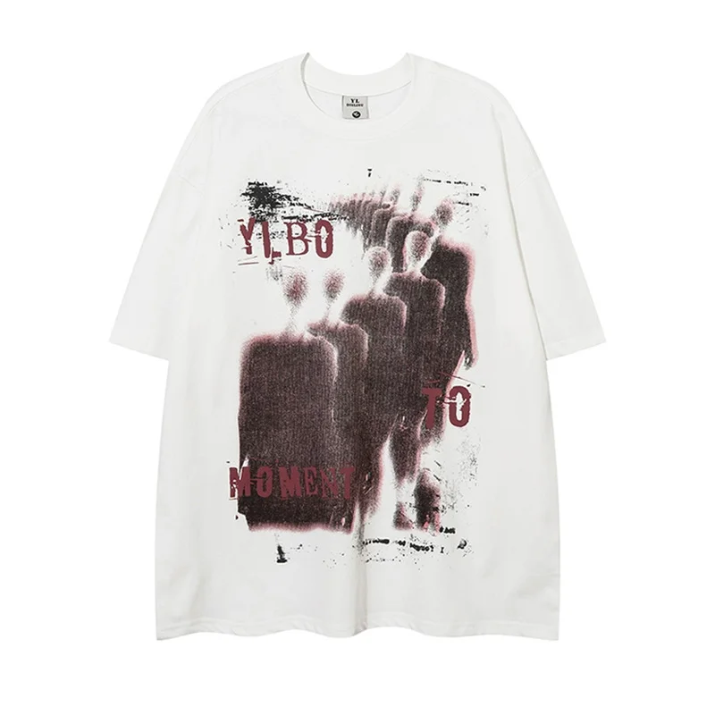Men T-Shirt Cotton Graphic Oversized Print Shadow Vintage Harajuku Short Sleeve Tees Tops Hip Hop Streetwear Aesthetic Clothing