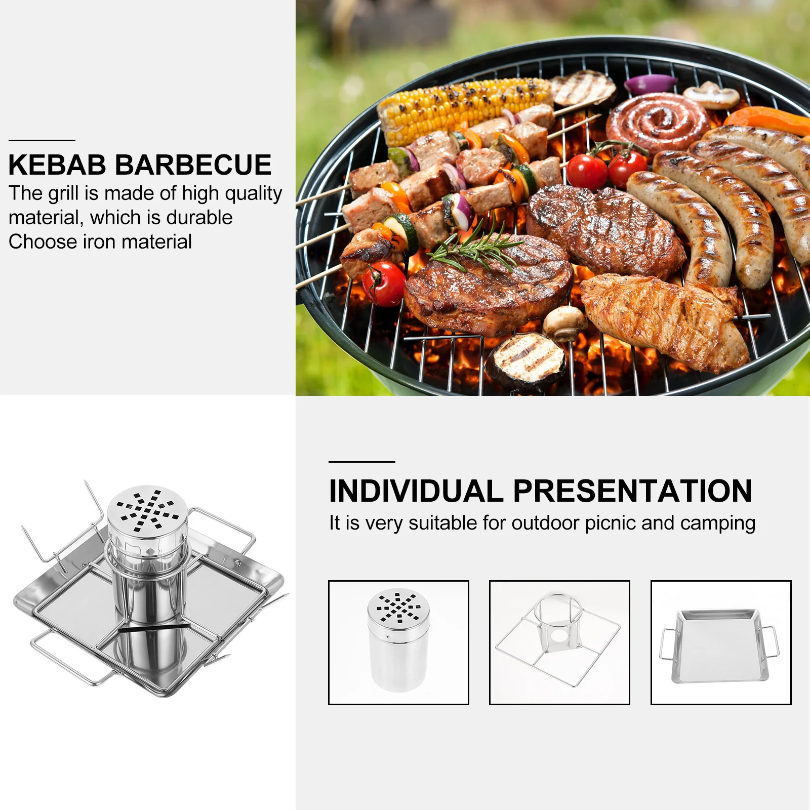 

Multifunctional Stainless Steel Chicken Roasting Rack Durable Bbq Grill Plate Non-Sticky Easy Assemble for Home Kitchen Camping