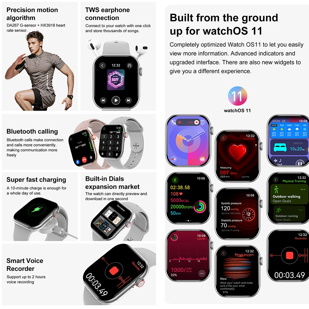 New Original For Apple Watch 10 32Gb Large Memory NFC Compass Bluetooth Call Video Playback Smart Watch 2.06 Inch AMOLED Screen