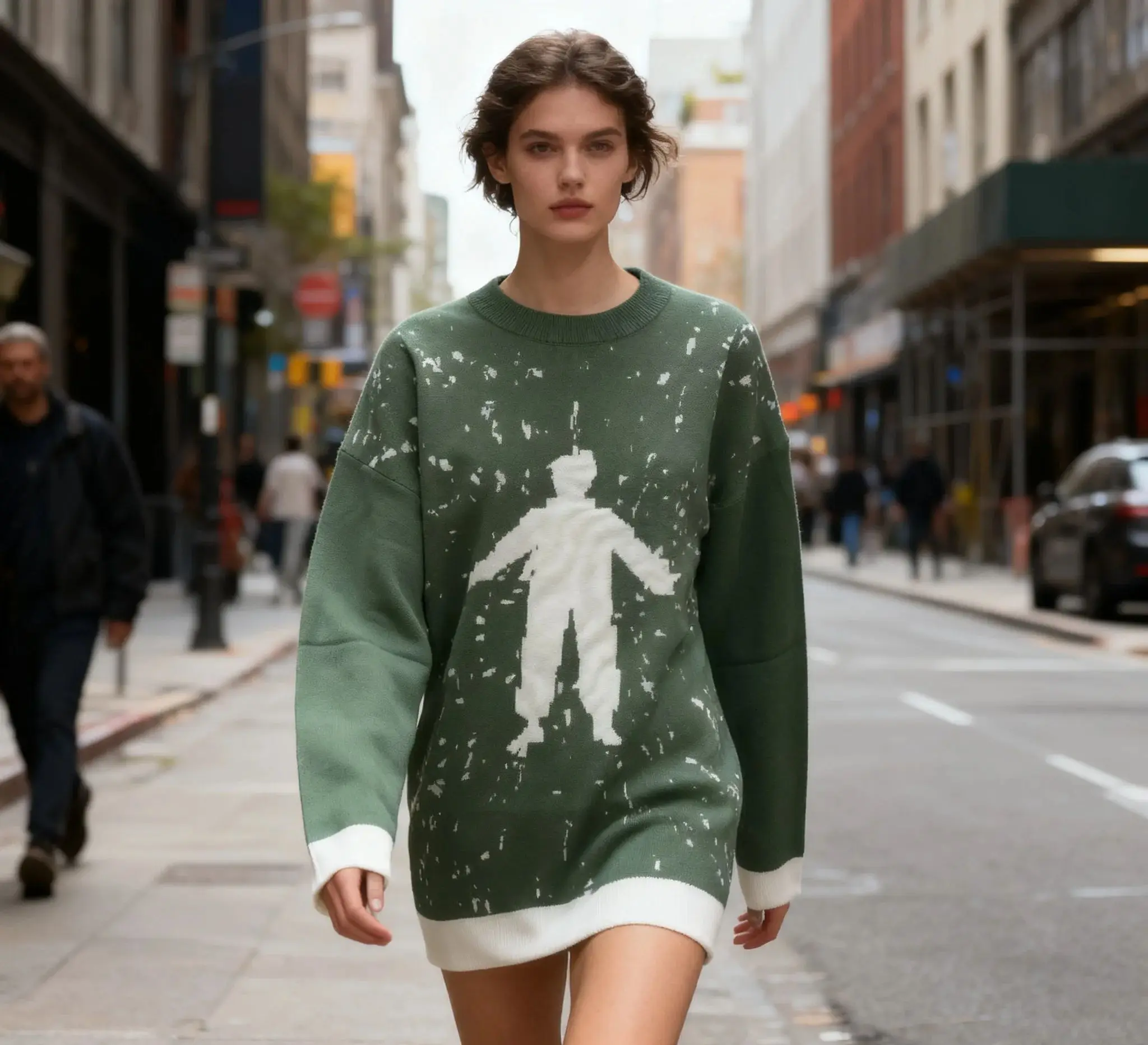 Hip Hop Street Fashion Versatile Men's and Women's Same Round Neck China-Chic Sweater ins American Printed Sweater Loose Sweater