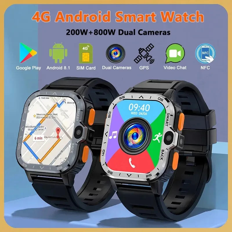 

4G LTE Android Smart Watch with Heart Rate Monitor 4GB RAM 64GB ROM PGD Watch Pluggable SIM Card 4g wifi GPS Waterpoof