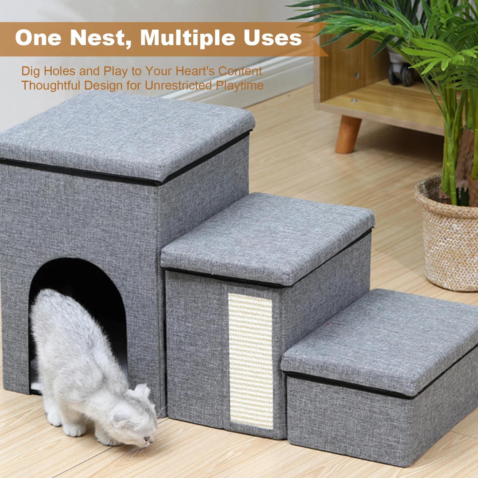 

Multifunctional Cat Bed Anti Slip Pet Stairway Storage Box Multi-Purpose Removable Storage Organizer for Sofa Couch Bed Supplies