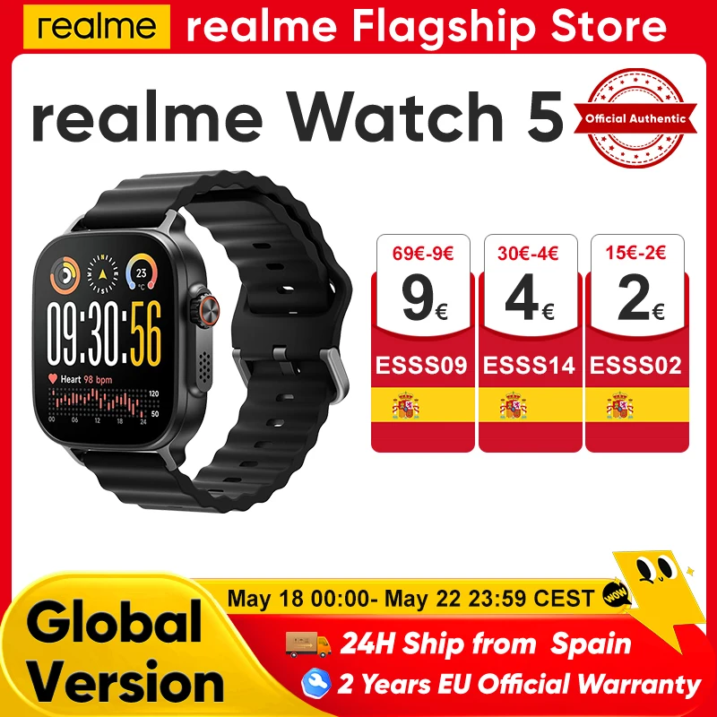 realme Watch 5 Reloj inteligente con GPS y NFC, versión global, pantalla AMOLED de 1,97 pulgadas, compatible con… — oferta en AliExpress