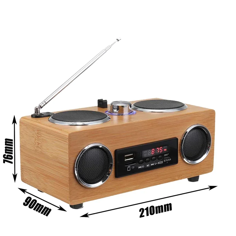 Retro Multifunction AB Repeater Bluetooth Speakers Wireless Portable Bamboo Wooden Fm Radio Boombox TF USB Card Mp3 Music Player