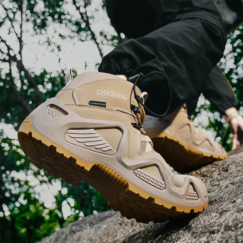 في الهواء الطلق عدم الانزلاق الرجال الصحراء الأحذية منصة حذاء للسير مسافات طويلة للرجال منتصف قطع مقاوم للماء الأحذية التكتيكية للرجال أحذية عمل 2025 جديد #4