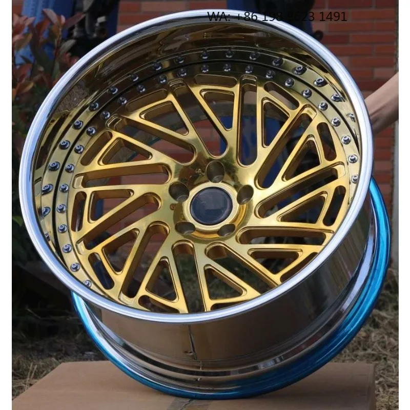 High-end customized deep concave forged alloy wheel hub, multi-inch single-piece sport rims, 5×3 PCD, gold polished finish