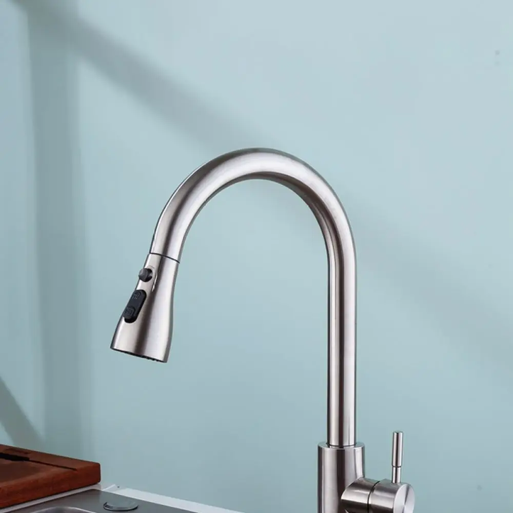 Kitchen Sink Faucet Stainless Steel Pull Down Mixer Tap Rotating Spout Cold Hot Water Modern Home Utility Tool