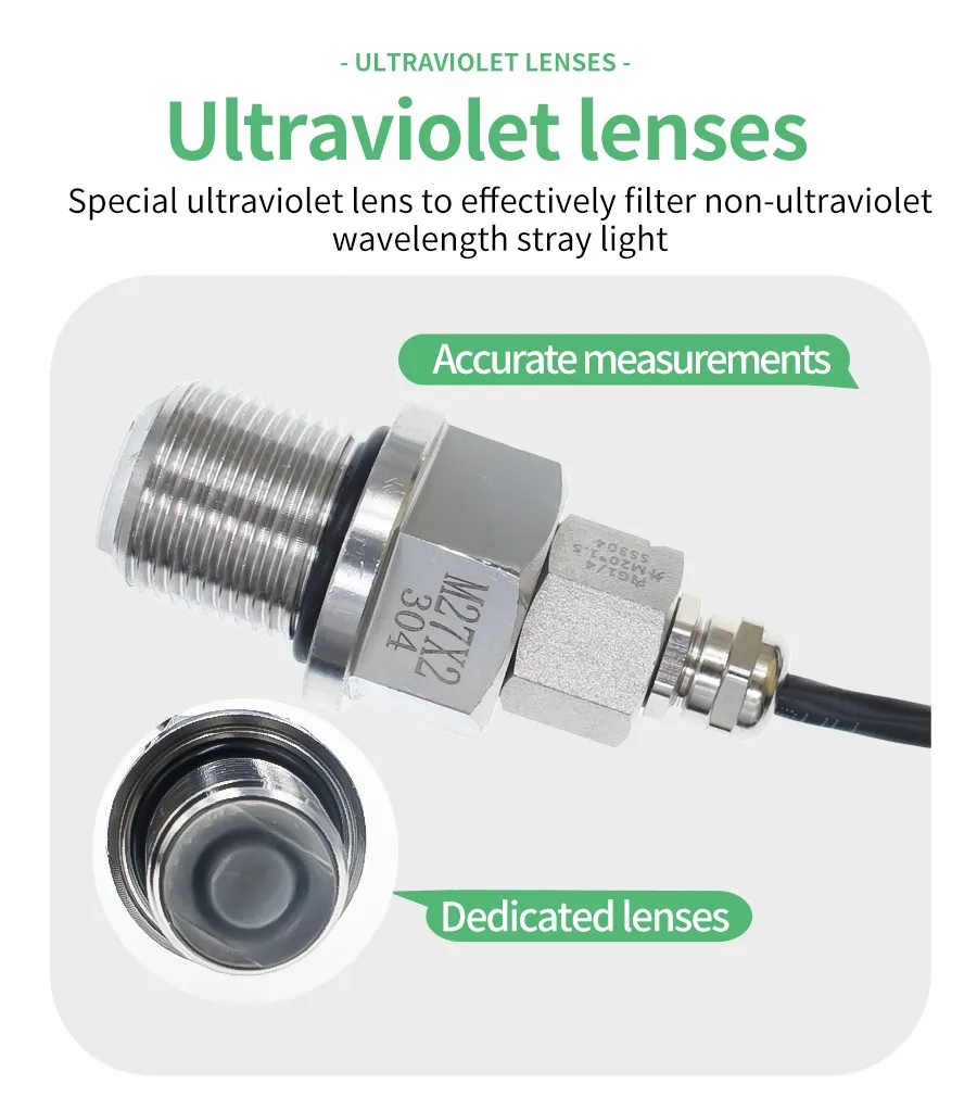 Stainless Steel Pipe UV Radiation Sensor RS485 Pipeline UVA UVB UVC Lamp Detection High Precision Ultraviolet Index Tester