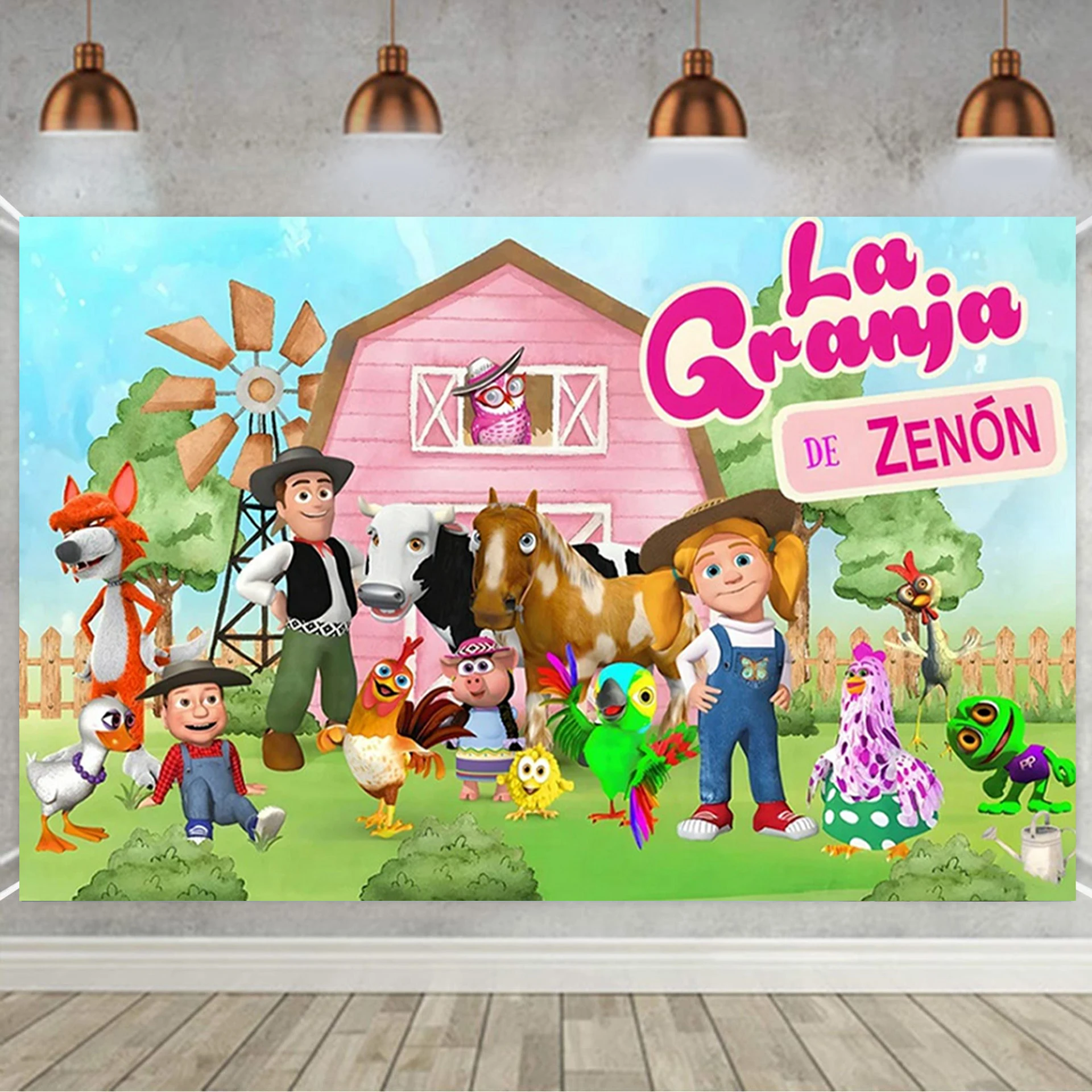 Cartoon La Granja De Zenon Thema Baby Dusche Neugeborenen Geburtstag Party Grün Gras Bauernhof Foto Hintergrund Dekoration Requisiten – Detail 9