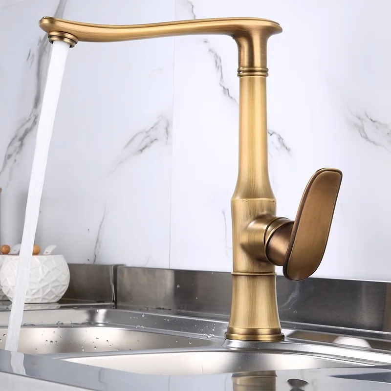 Antique Faucet Kitchen Hot and Cold Rotatable Retro Simple Creative Bathroom Above Counter Basin Single Hole Faucet Gold