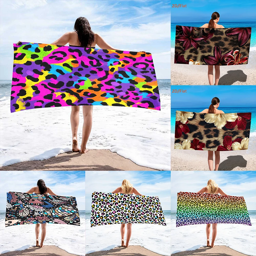 1PC Neon Leopard Print Beach Towel Suitable for yoga, swimming, camping, big bath towels, essential travel accessories