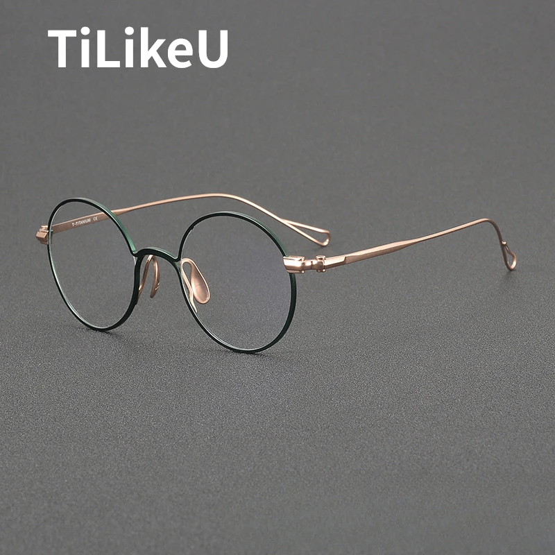 Japanese Niche Pure Titanium Glasses Frame Classic Designer New Men Women Retro Round Eyeglasses Myopia Blue Light Glasses Frame