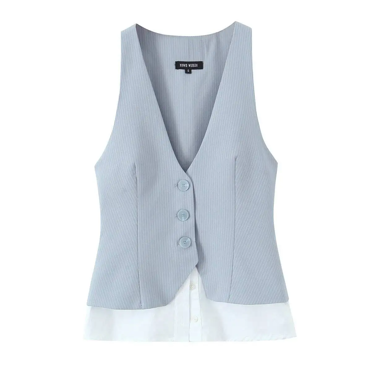 

European And American Style 2025 Spring New Women's Casual Simple Striped Splicing V-Neck Sleeveless Temperament Top