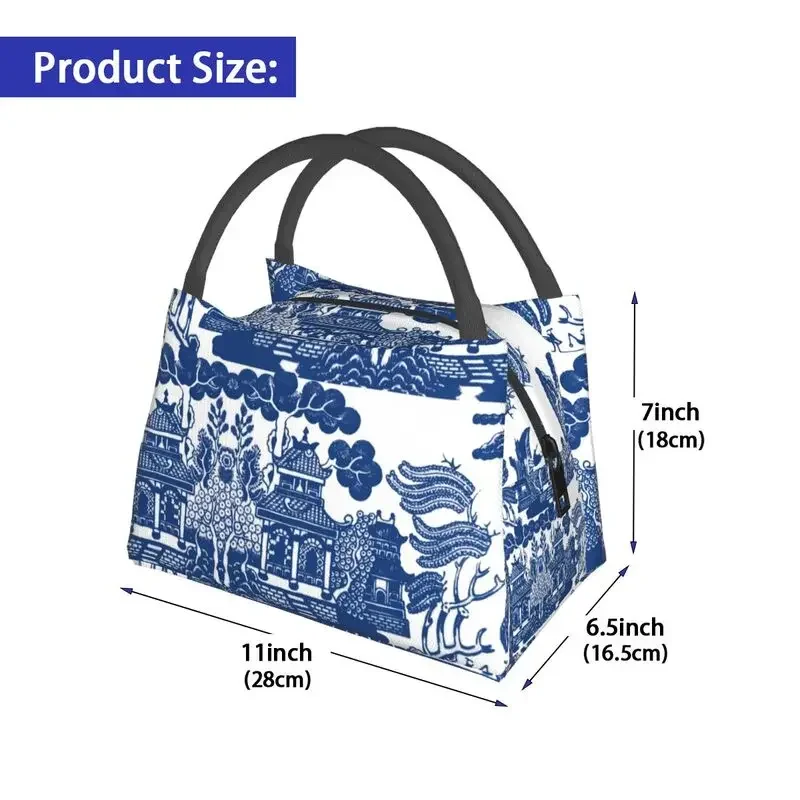 Blue Willow Chinoiserie Blue And White Porcelain Inspiration Insulated Lunch Bags Work Office Resuable Cooler Thermal Bento Box