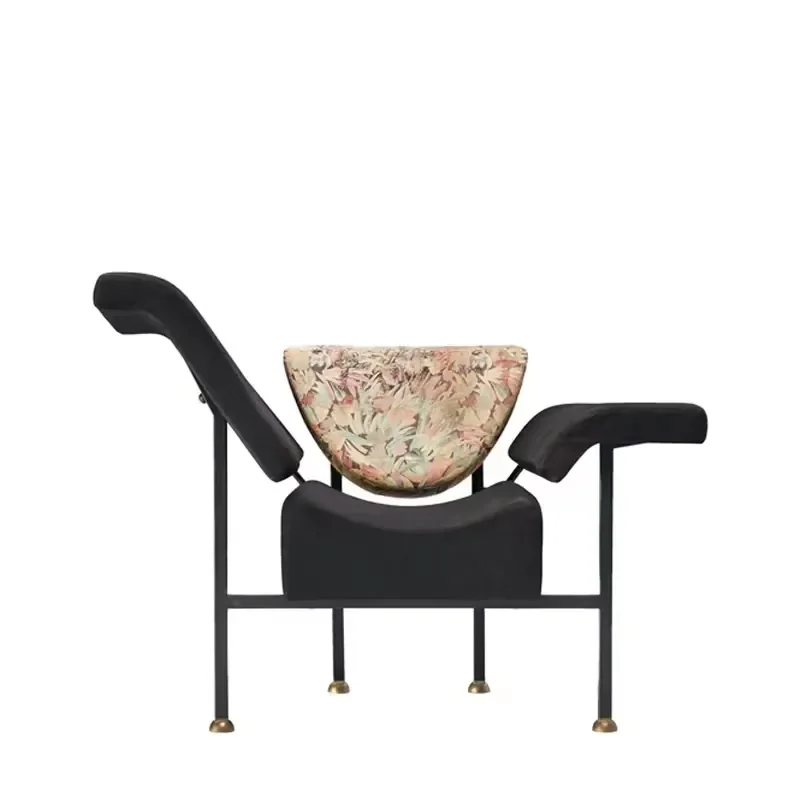 

Black Blooming Tulip Lounge Chair Asymmetrical Armrests Sit Straight Lie Down Two Usage Chaise Chair Living Room Armchair