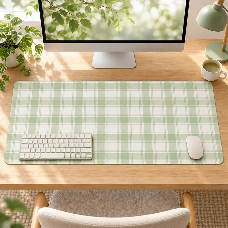 Light Green Tartan Plaid Mouse Pad Gaming XL Large Home HD Mousepad XXL Playmat Office Carpet Non-Slip Computer Table Mat