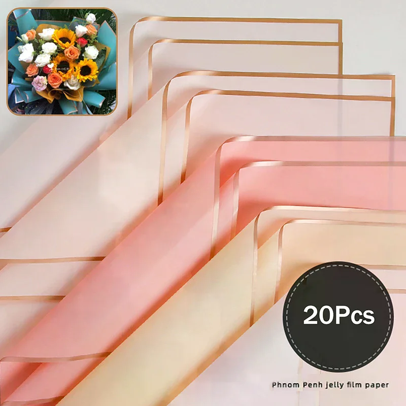 20 Sheets Flower Wrapping Paper Golden Edges Waterproof Bouquet Packaging Birthday Wedding Holiday DIY Gift Mother Wife No Tear