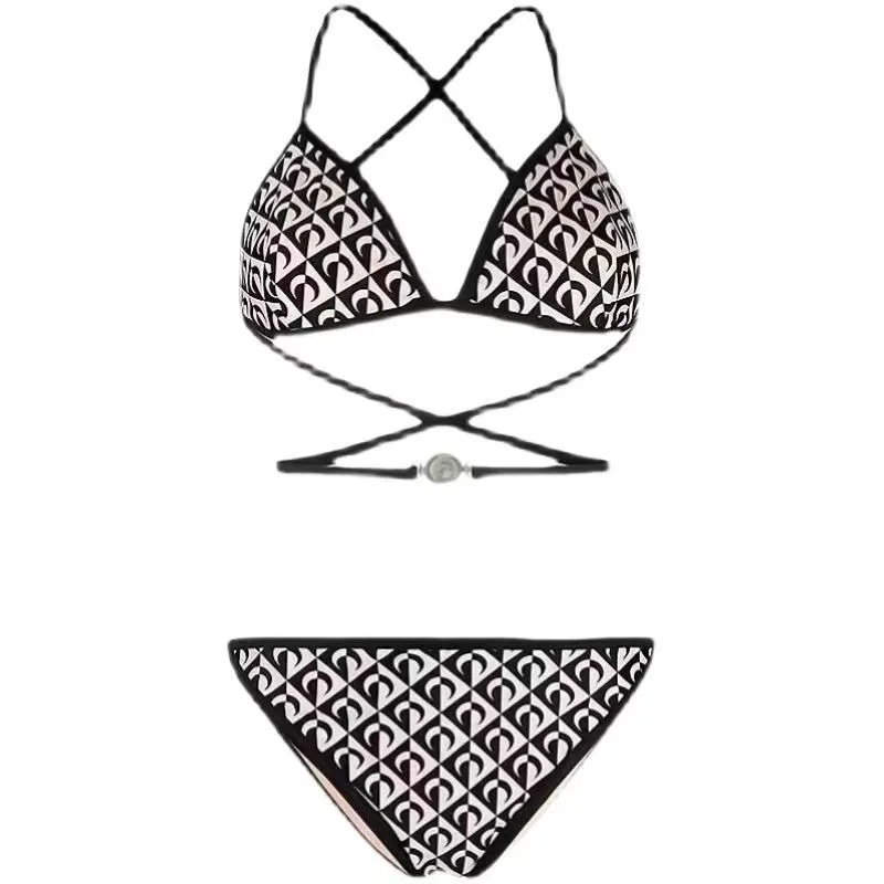 Женский модный купальник бикини с принтом, летний сексуальный купальник с открытой спиной и перекрестными завязками, бикини, пляжный праздничный купальник, комплект из двух предметов