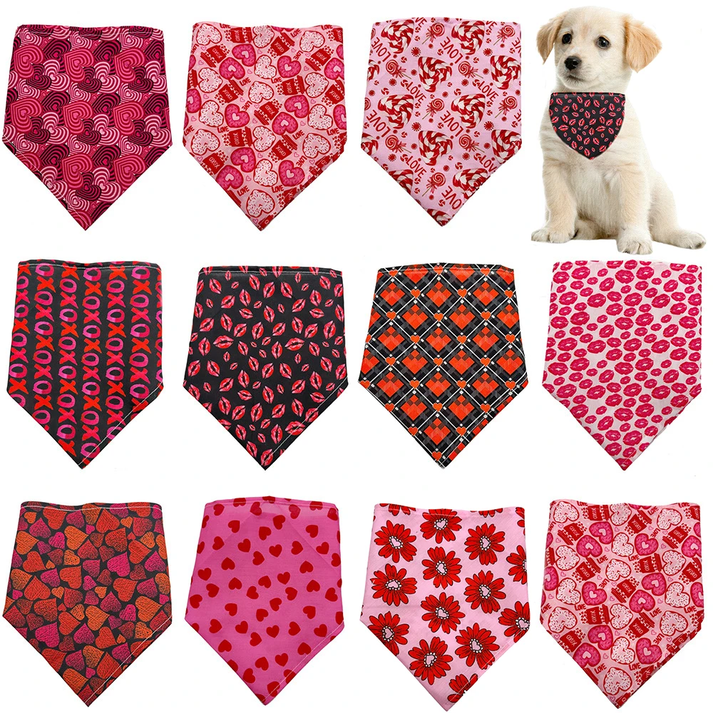 

50pcs Dog Bandana Valentine's Day Pet Supplies Polyester Pet Bandanas Scarf Small middle Dog Bandana Love Style Dog Accessories