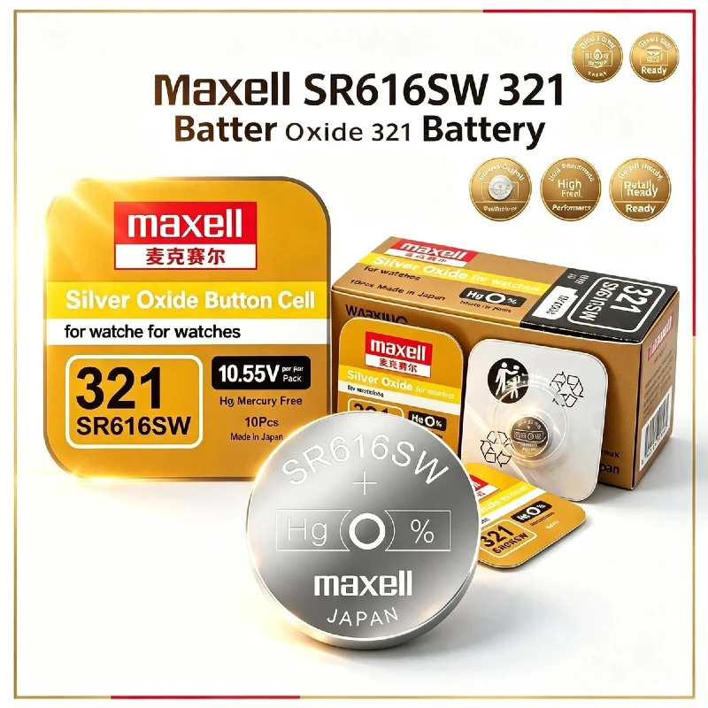 Maxell SR616SW 321 Silver Oxide Button Batteries 2-50PCS Non-Rechargeable Long Life for Wrist Watches Toys Mini Gadgets
