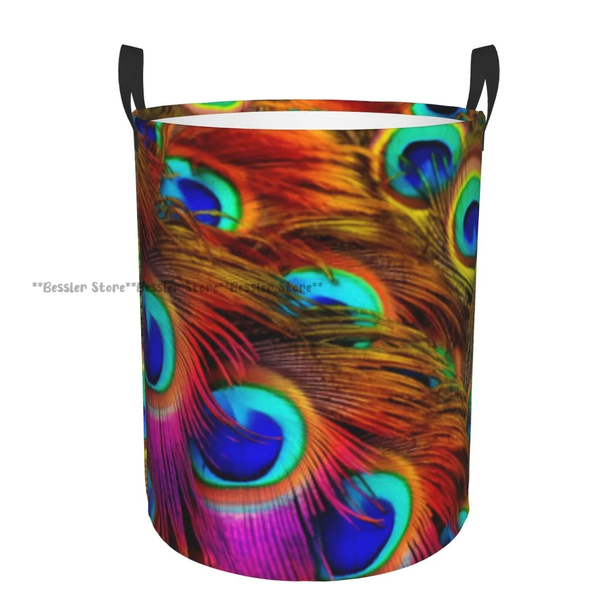 

Dirty Laundry Basket Colorful Peacock-feathers Textures Folding Clothing Storage Bucket
