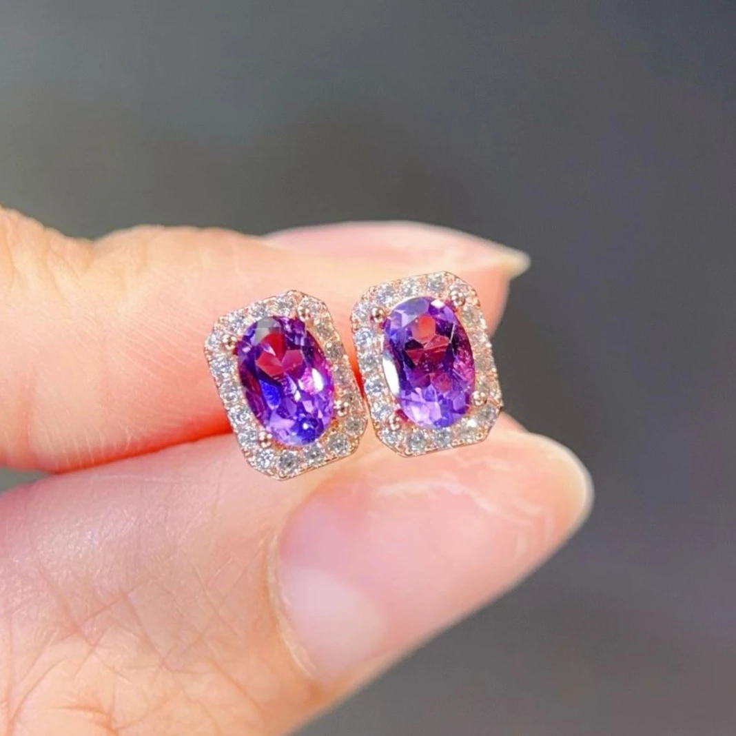 

Серьги из натурального аметиста и серебра 925 пробы с сертификатом, 4x6 мм, модные повседневные украшения для женщин