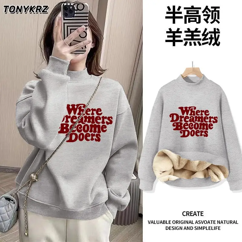 

Полуводолазка плюс бархатный свитшот для женщин, новый миниатюрный повседневный пуловер, теплый топ из шерпа