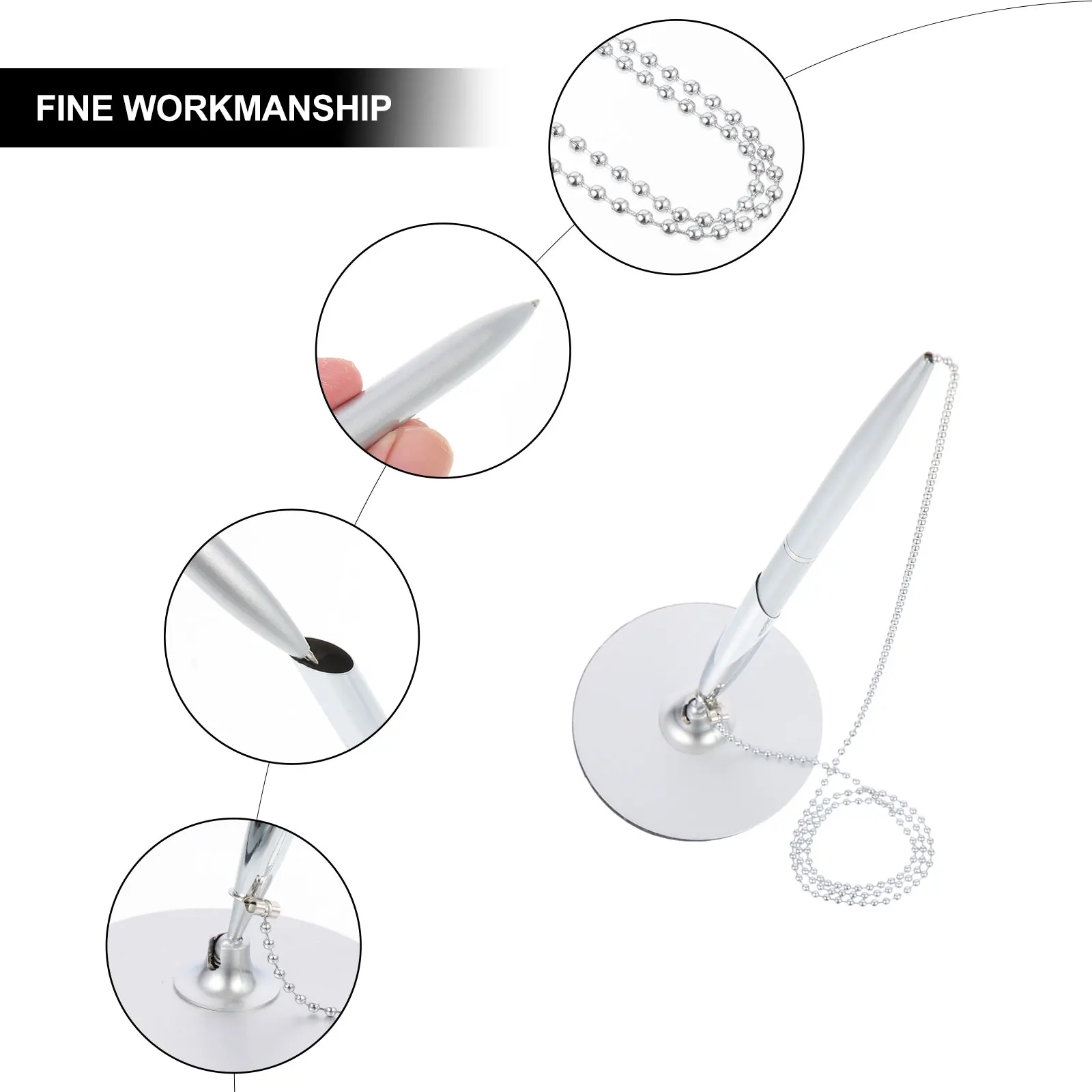 

Premium Smooth Sign Pen Vertical Table Stand Chain Design Wear-Resistant Office Business Ballpoint Pen For Conference Bank Hotel
