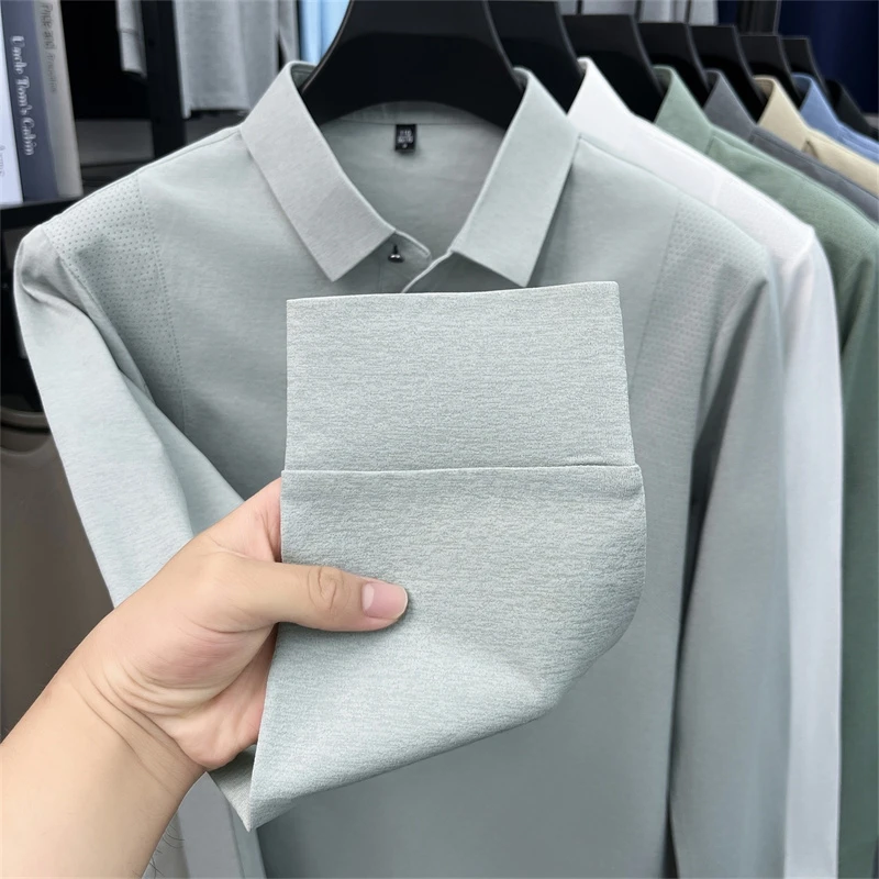 Original Luxusmarke Herren Bedrucktes Poloshirt Herbst Neu Einfarbiges Langarm-Revers-T-Shirt Mode Business Herrenbekleidung – Detail 22