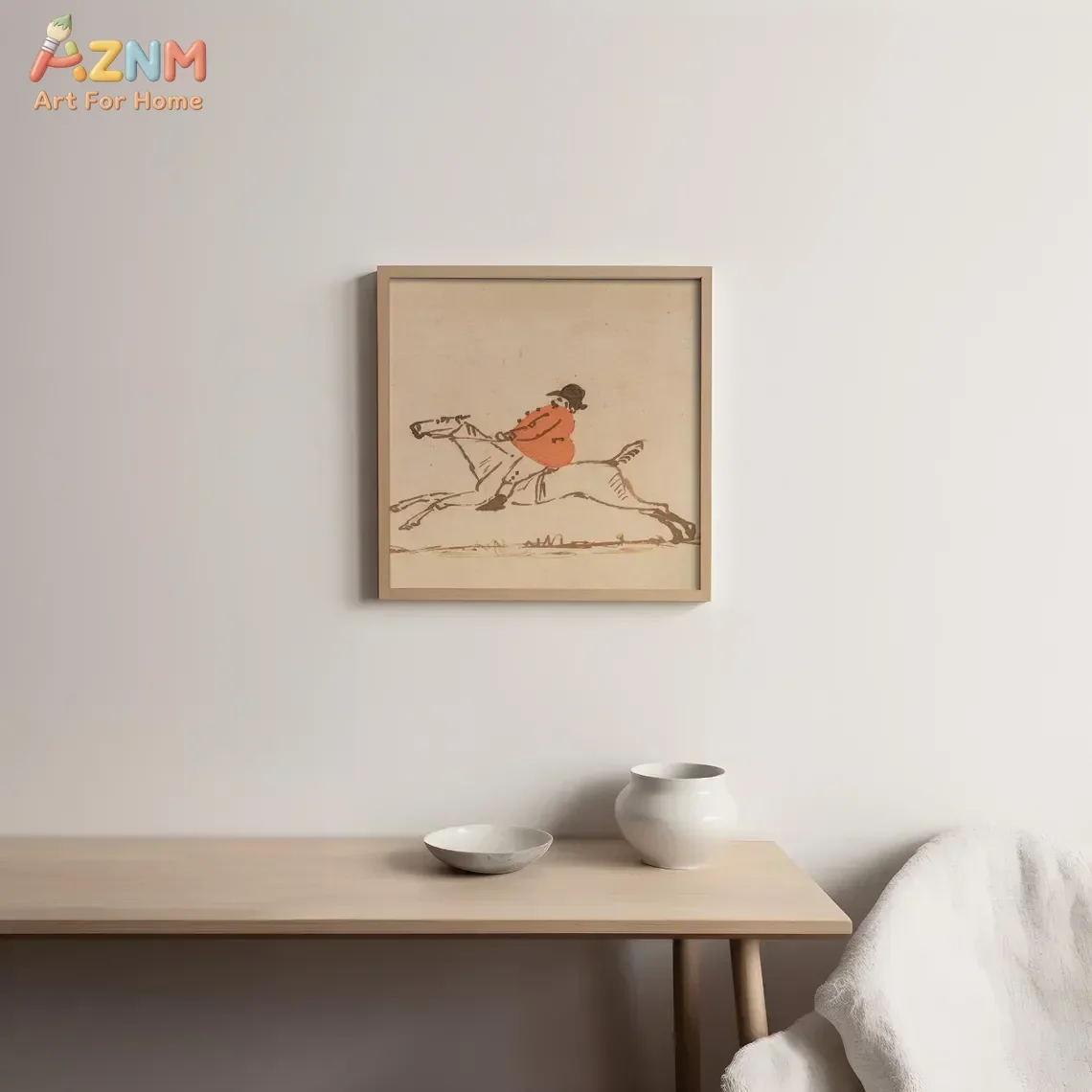 AZNM Vintage Equestrian Canvas Wall Art Rider On Horse Sketch Print Unframed Canvas Painting Retro Farmhouse Home Decor