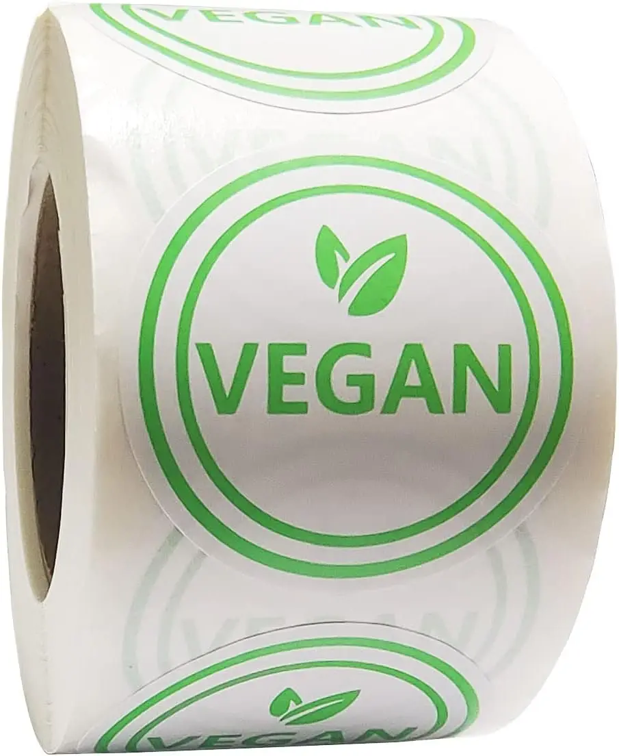 Vegan Food Rotation Labels,1.5 Inch Round Circle Dot Vegan Stickers(500 pcs per roll)