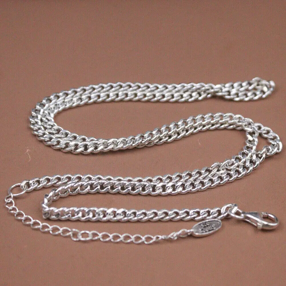 

Real 925 Sterling Silver Necklace 4mm Curb Link Chain Lobster Clasp 21.6"+2.36"