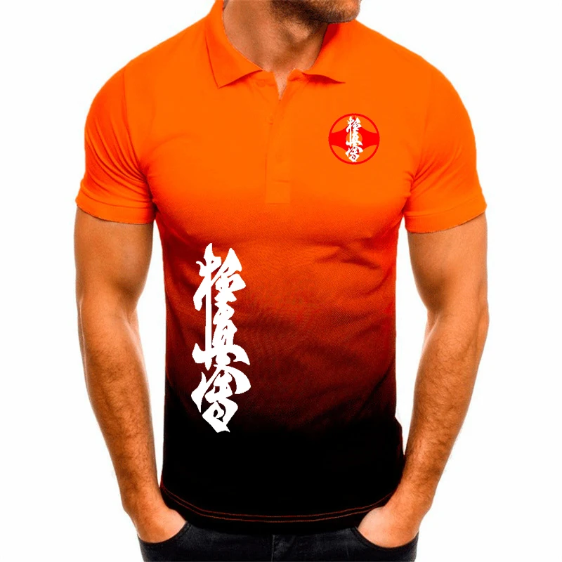 Kyokushin Karate gedruckt Revers Männer T-Shirt Männer Polos hirt Farbkontrast Design bequemes atmungsaktives Harajuku Herren Polos hirt