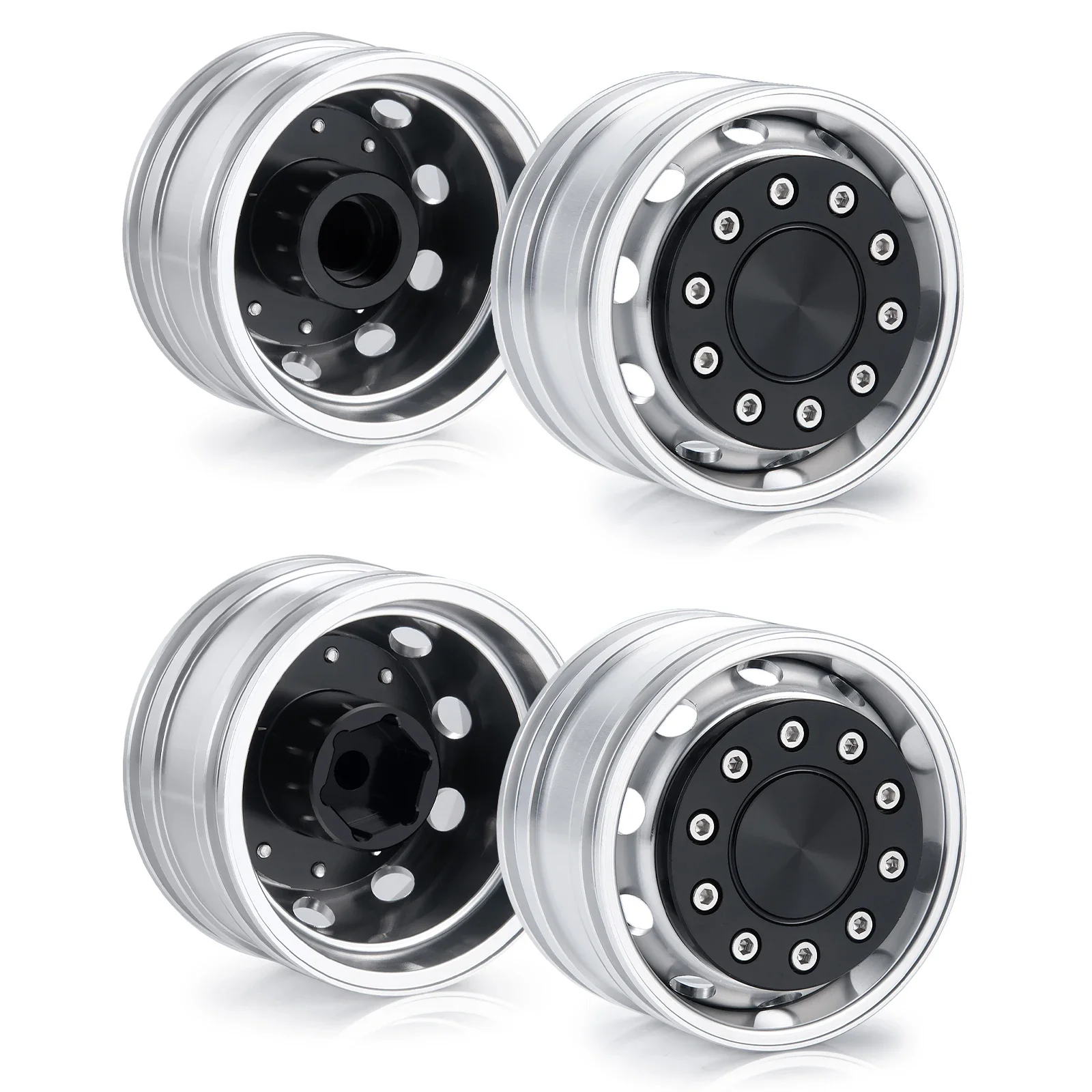 TRINOOD Aluminum Front Wheel Hub Unpower Beadlock Wheels Rims for 1/14 Tamiya Truck RC Climbing Trailer Cargo Car Parts