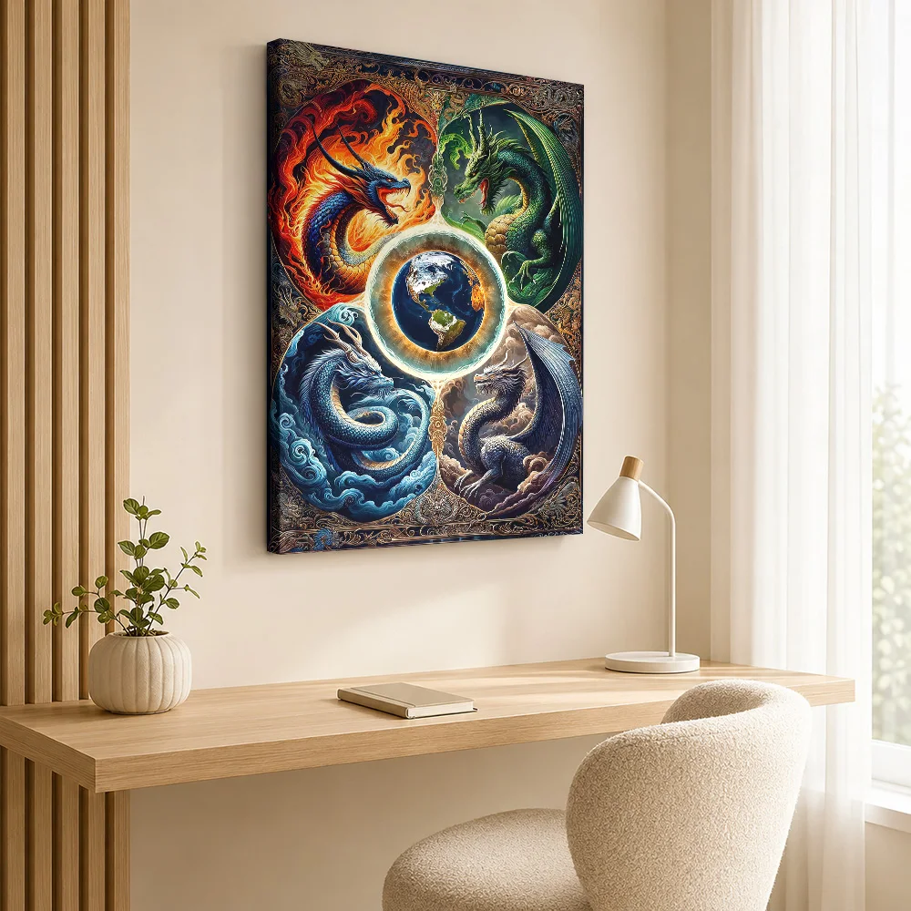 Balance of the Elements Framed Canvas Print Poster Custom Japanese Inspired Wall Art for Bedroom Decor Ready to Hang Home Gift