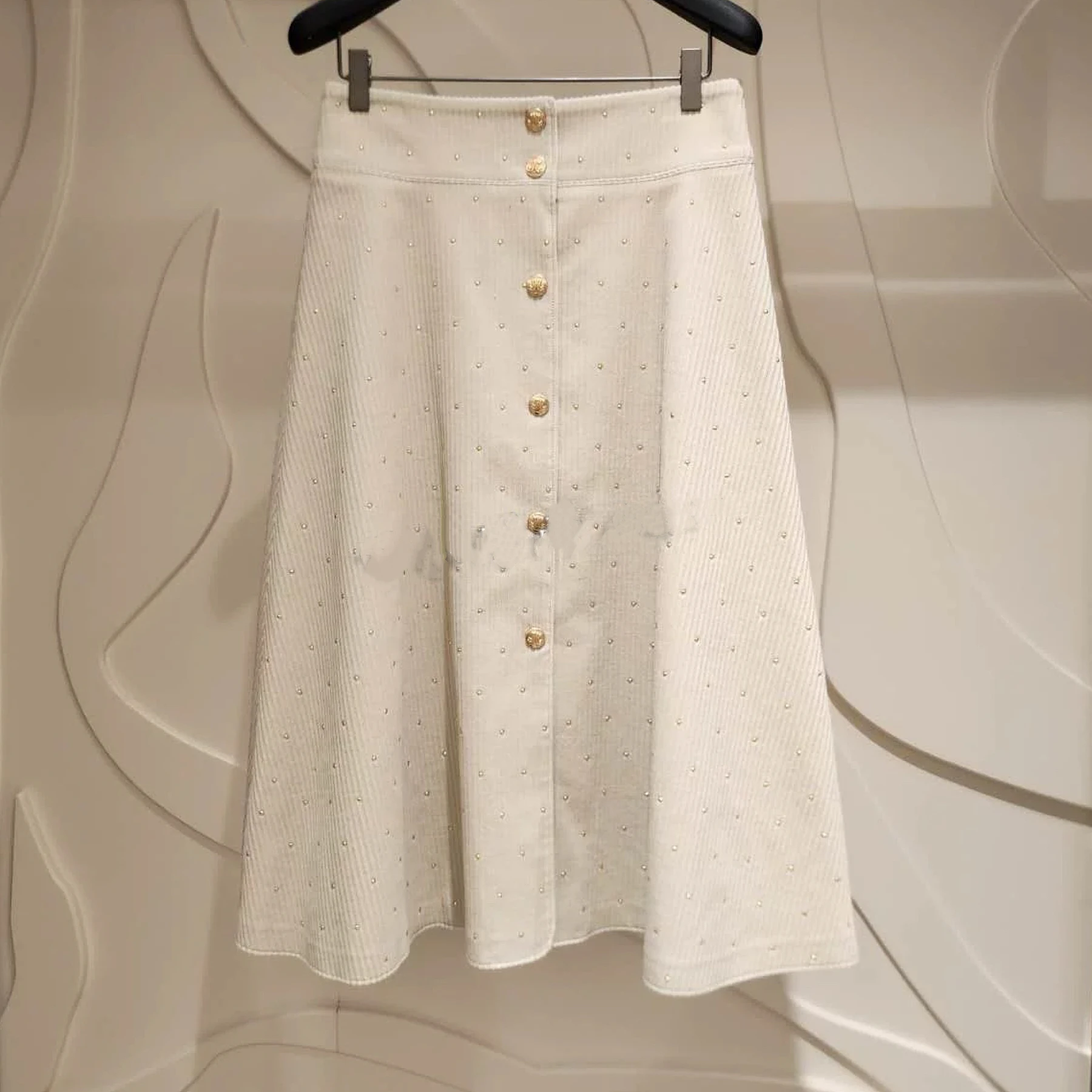 Saia Midi Estilo Coreano em A com Cintura Alta e Contas Pesadas Moda Casual Versátil Emaecimento Primavera 2025 Saia de Mal...