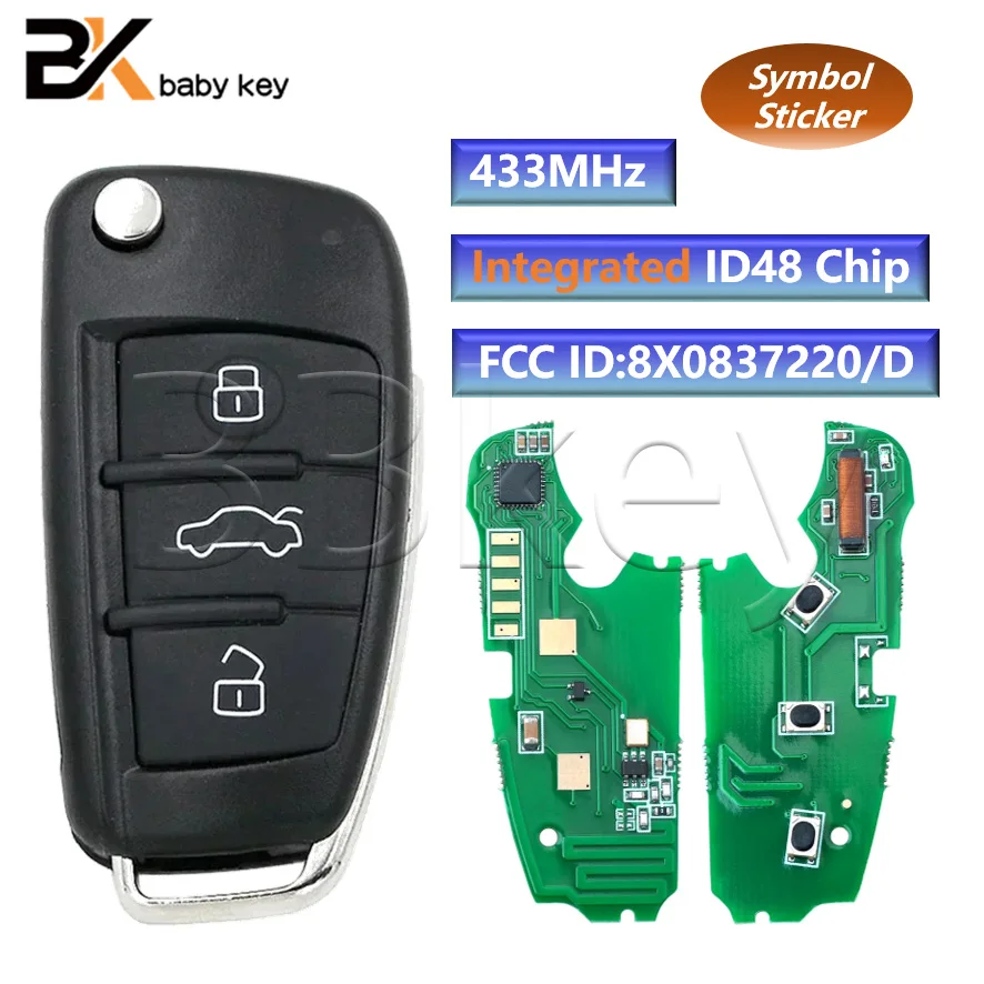 BB Key for Audi A1 Q3 2012 2013 2014 2015 2016 433MHz Integrated ID48 Chip FCC ID:8X0837220/8X0837220D Flip Remote Car Key