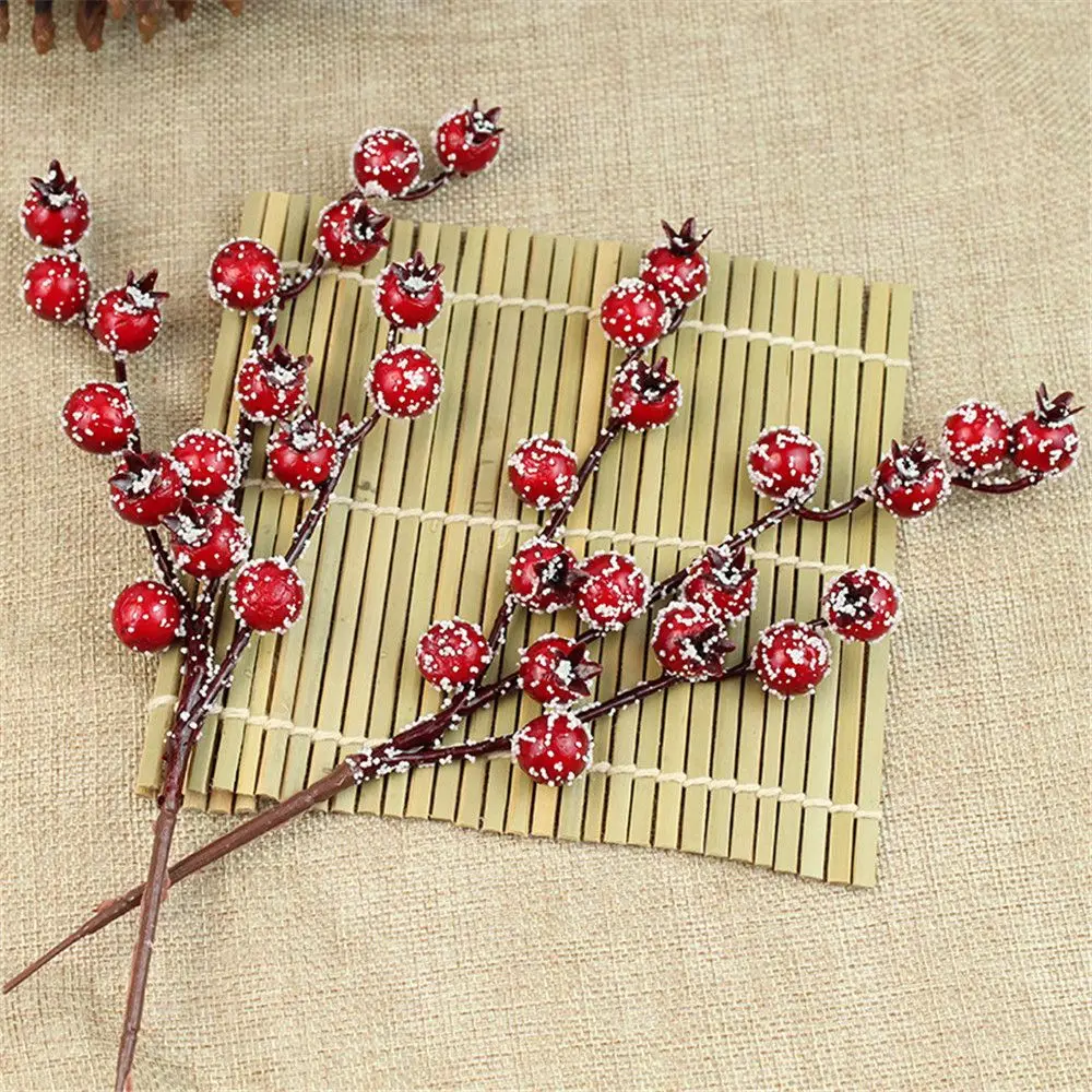 Party Decor Wedding Christmas Tree Decoration Flower Branch Bubble Artificial Pine Cone Red Berry Bouquet