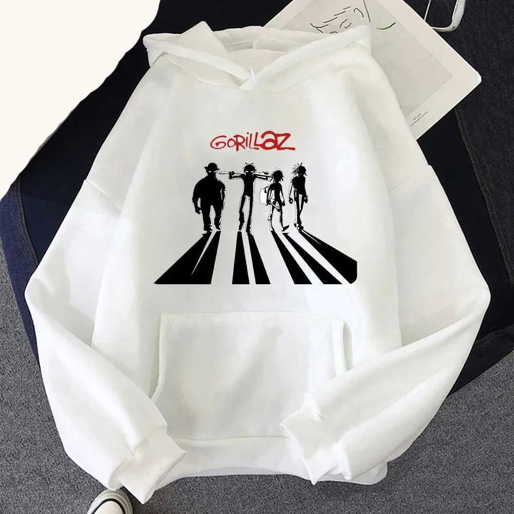 Gorillaz هوديي الموسيقى الفرقة طباعة الرجال امرأة هوديس غير رسمية الهيب هوب مقنعين موضة Harajuku Kawaii تي شيرت المرأة Y2K الملابس #4