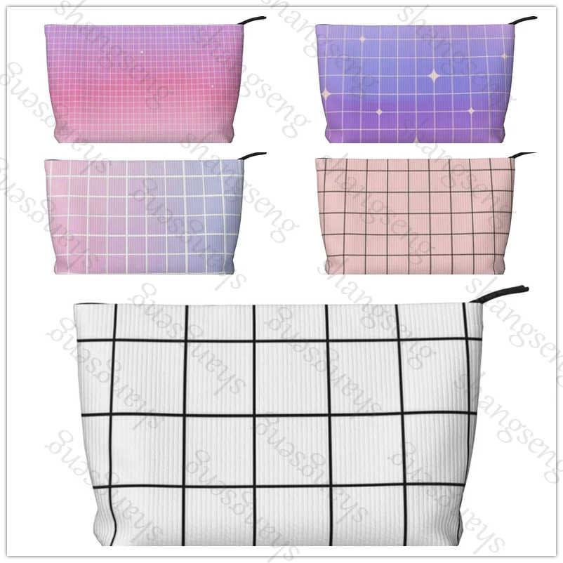 

Cosmetic Bag Toilet Storage Bag Women's Box Luxury Travel Zipper Corduroy Print Storage Bag Gift checkered square