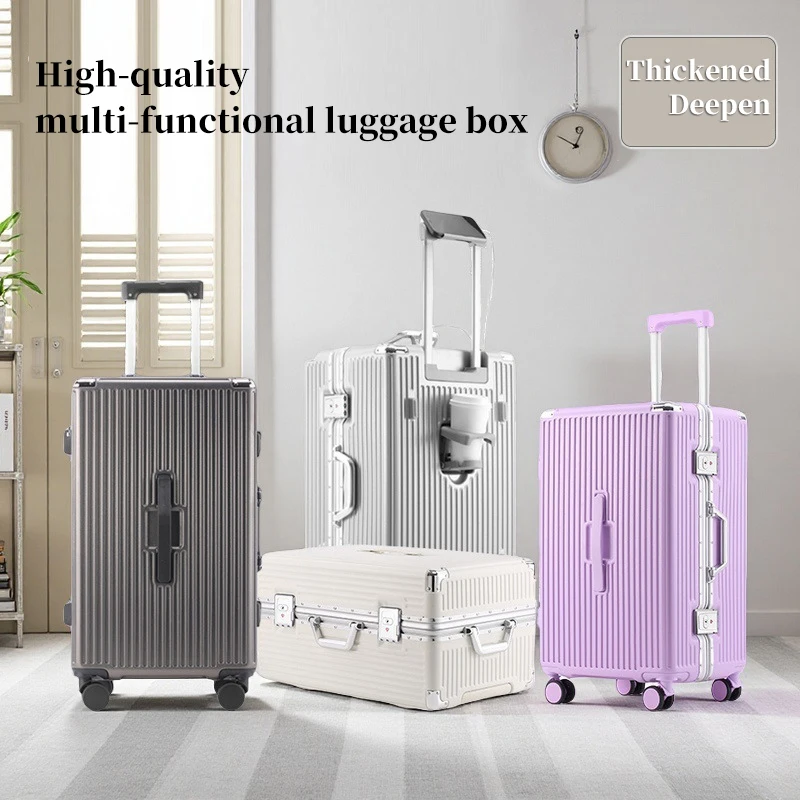 Bagagli con telaio in alluminio ispessito di grande capacità, valigia da viaggio con password ruota universale resistente da 26 pollici, studente da 24 pollici