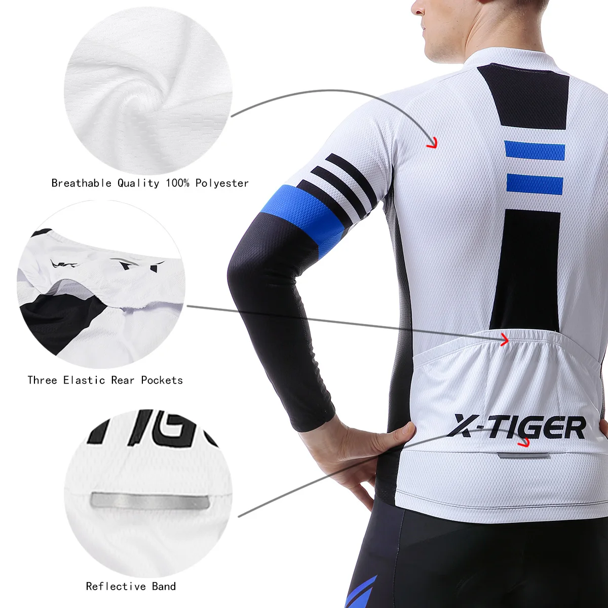 X-Tiger Cycling Jerseys Set 5D Gel Padded Bib Pants Quick Dry Mens Long Sleeve Bicycle Clothing Sunscreen Cycling Suits Set